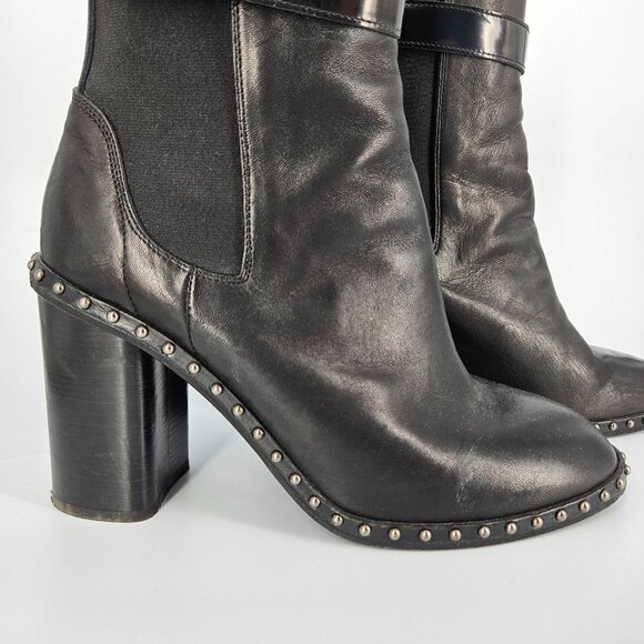 Rag Bone Ankle Booty Boots Women 36.5 US 6.5 Black Leather Stud Stretch Heel - Picture 3 of 12